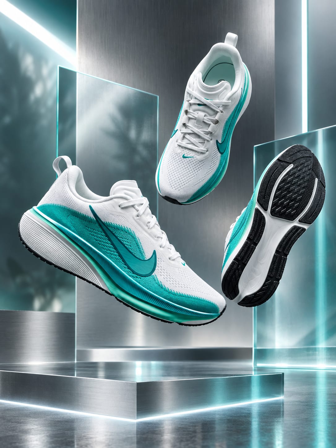White & Teal Sports Running Shoes